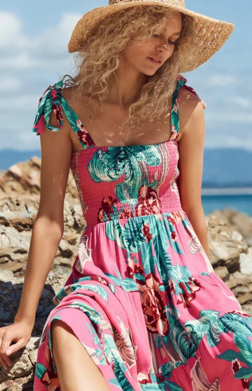 Maxi Dress with Smocked Bodice and Ruffled Straps