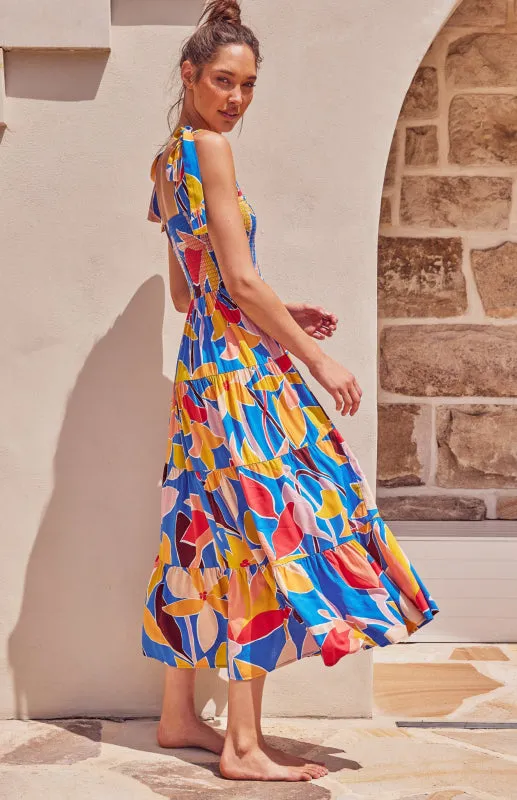 Maxi Dress with Smocked Bodice and Ruffled Straps