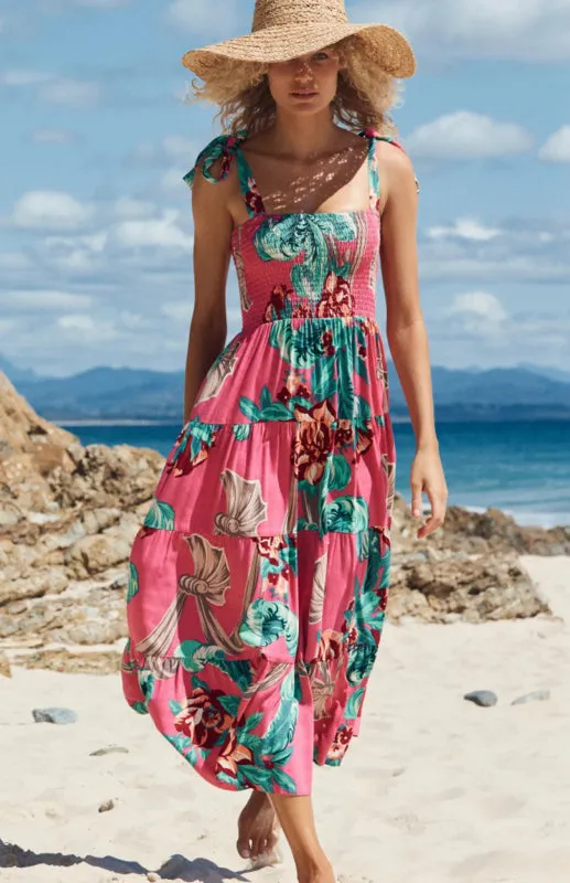 Maxi Dress with Smocked Bodice and Ruffled Straps