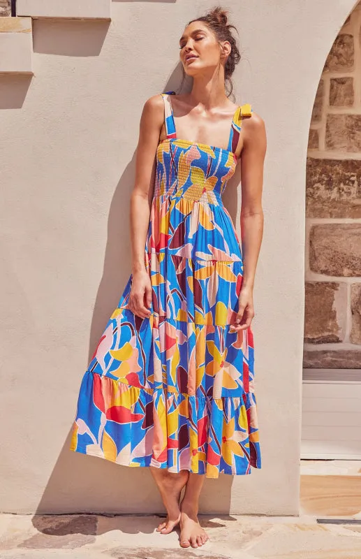 Maxi Dress with Smocked Bodice and Ruffled Straps