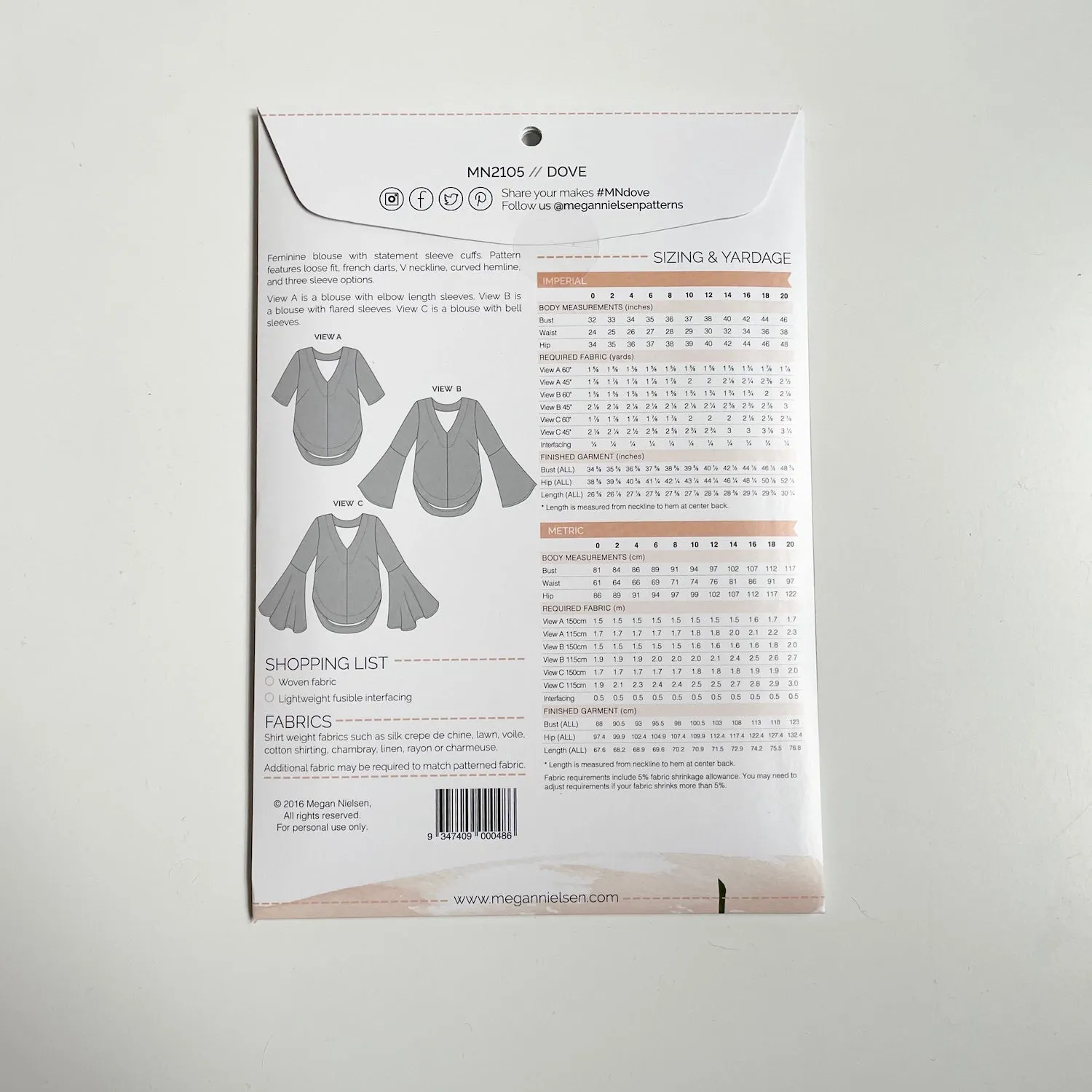 Megan Nielsen Patterns : Dove Blouse