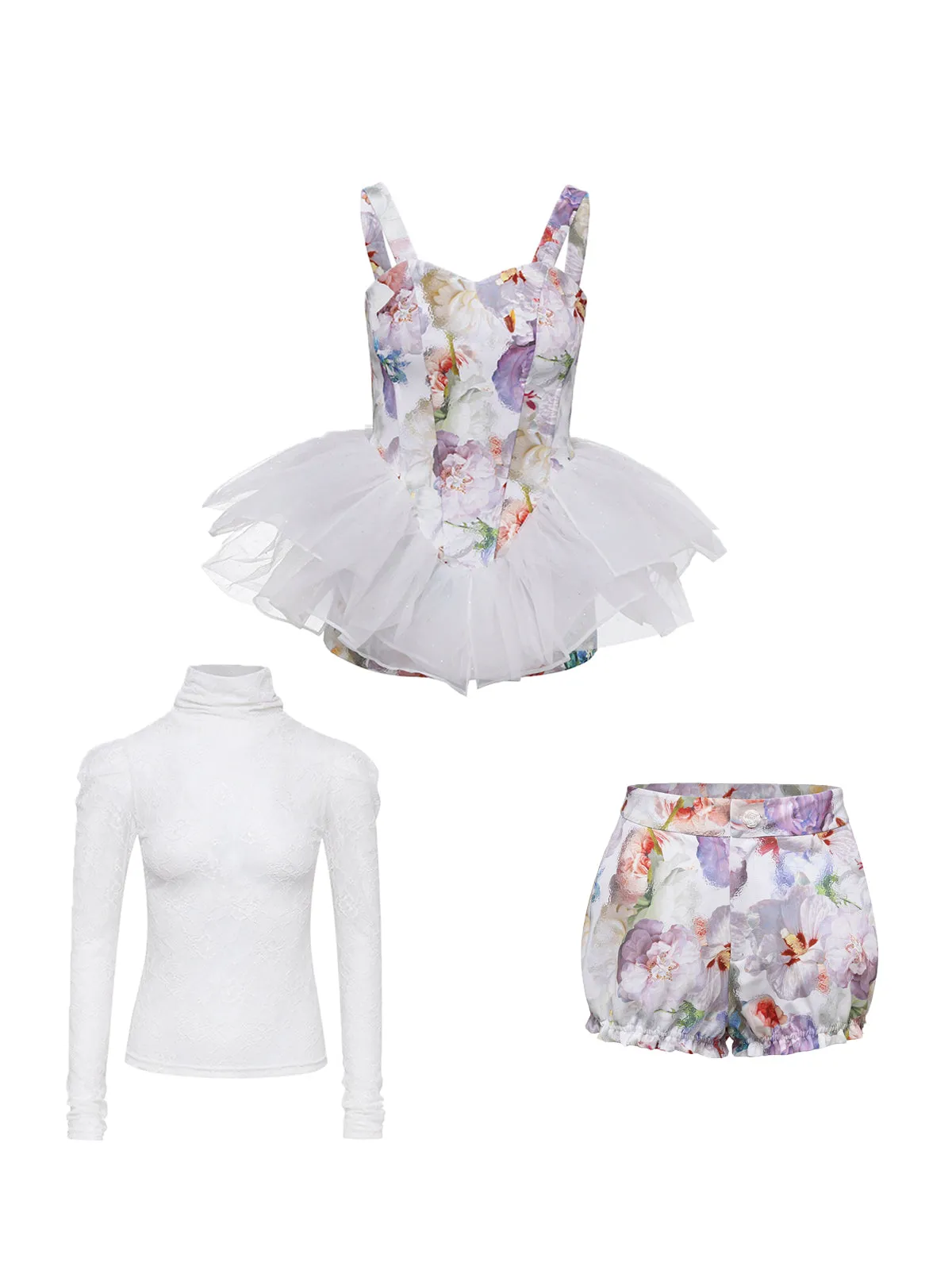 Mellow petal tops and shorts and high neck lace tops