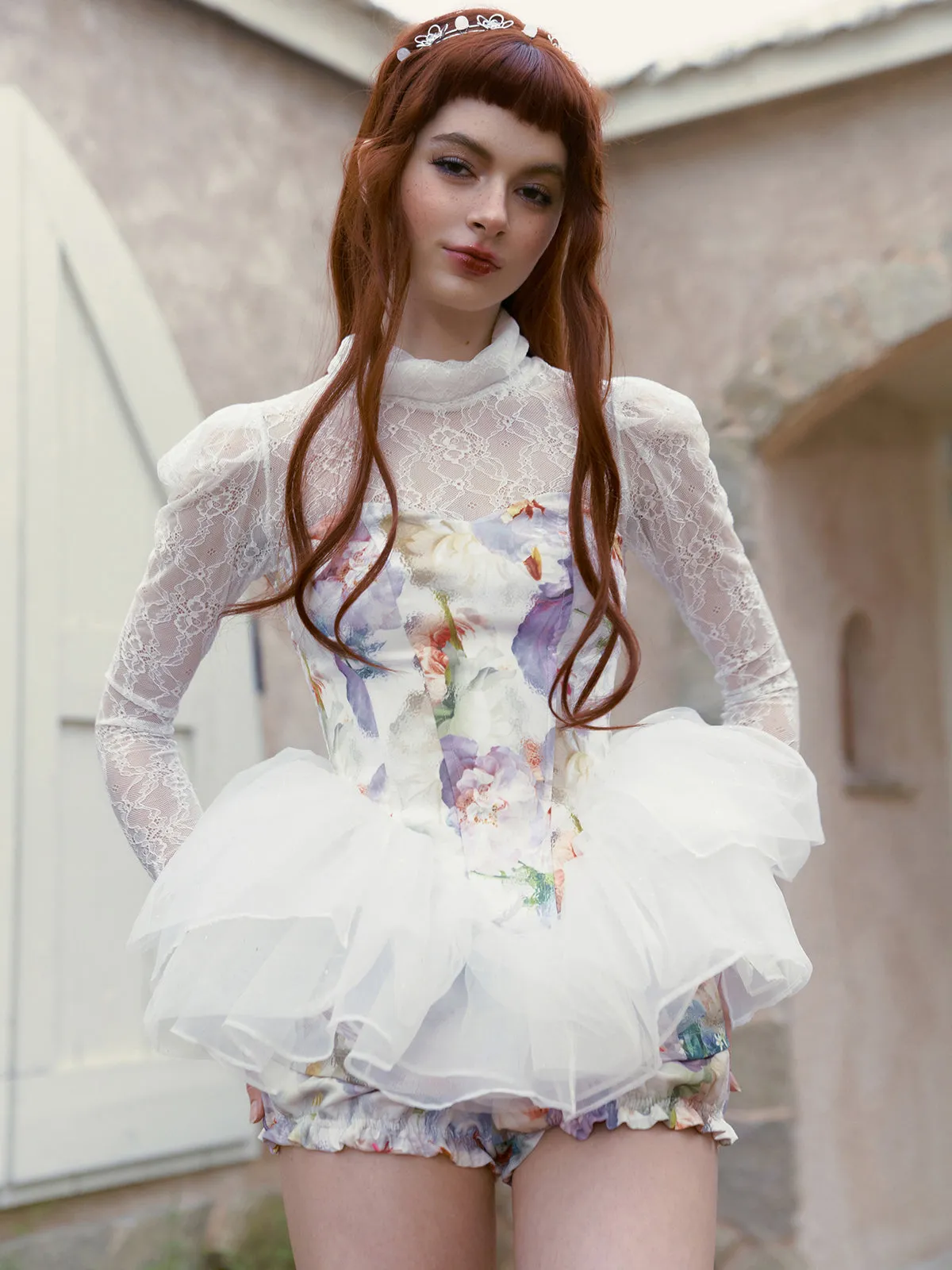 Mellow petal tops and shorts and high neck lace tops