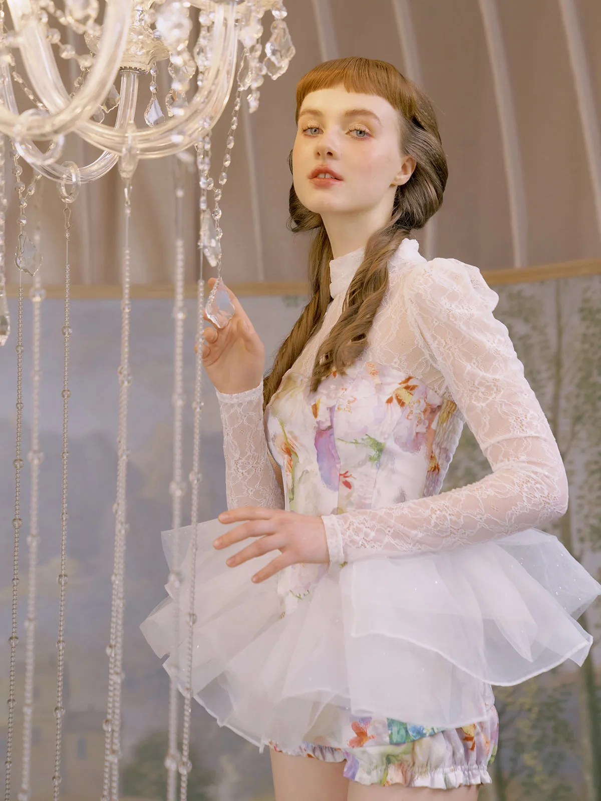 Mellow petal tops and shorts and high neck lace tops