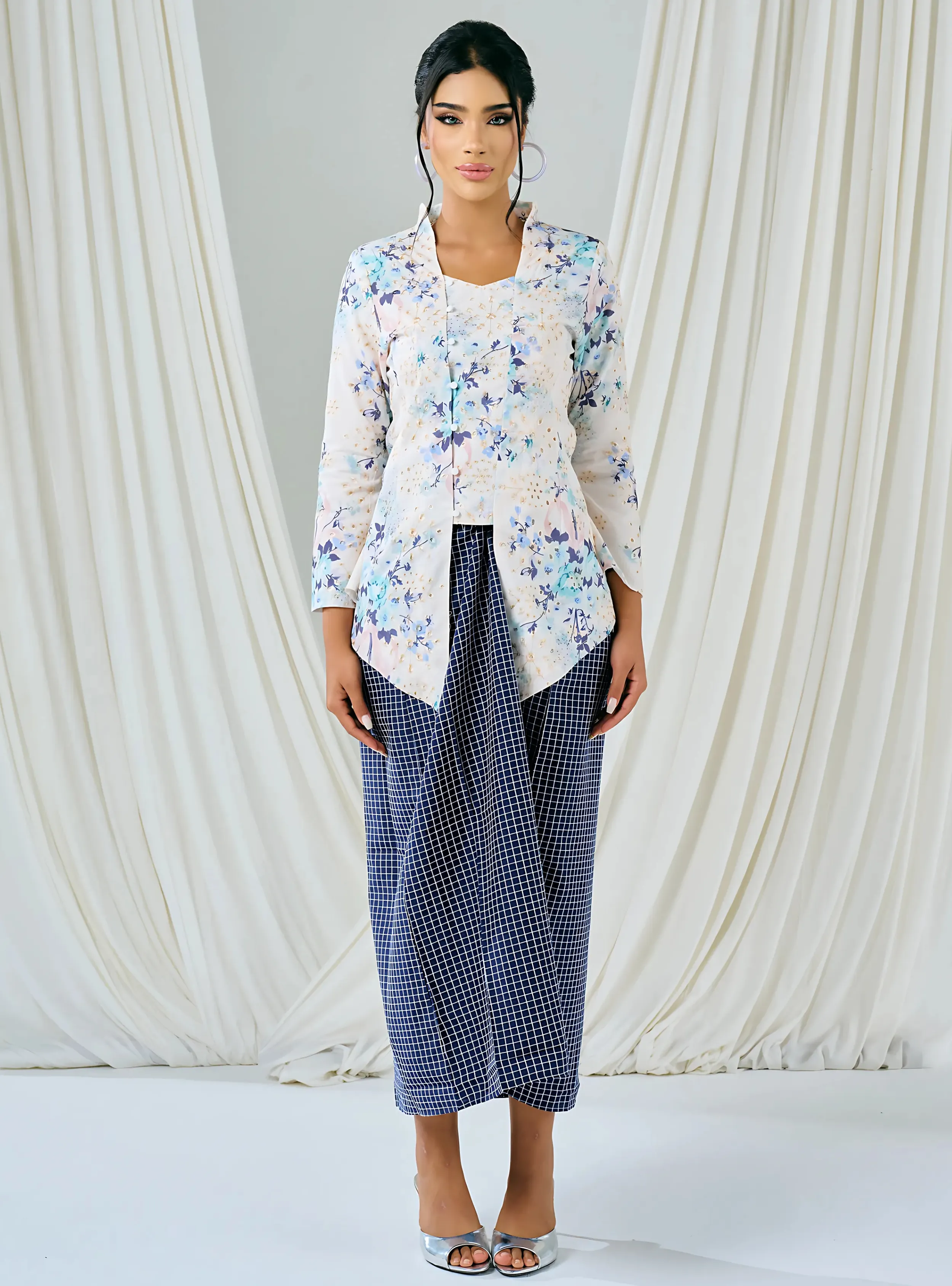 Melly Instant Pario Wrap Skirt Only - Navy Small Checked