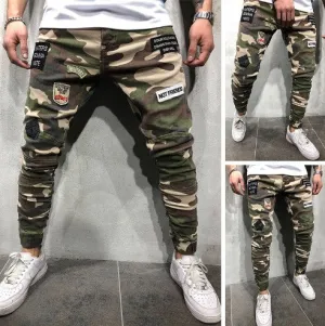 Men’s Straight Leg Camo Pants with Patches