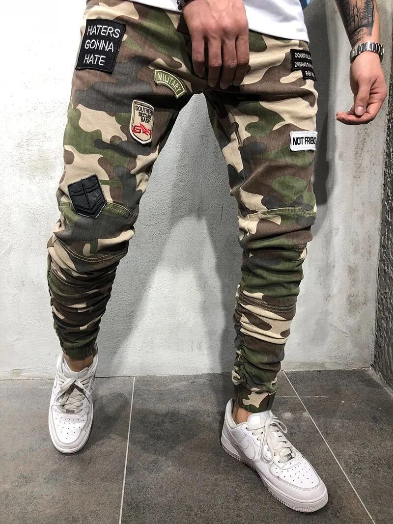 Men’s Straight Leg Camo Pants with Patches
