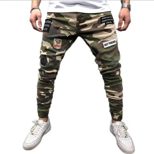 Men’s Straight Leg Camo Pants with Patches