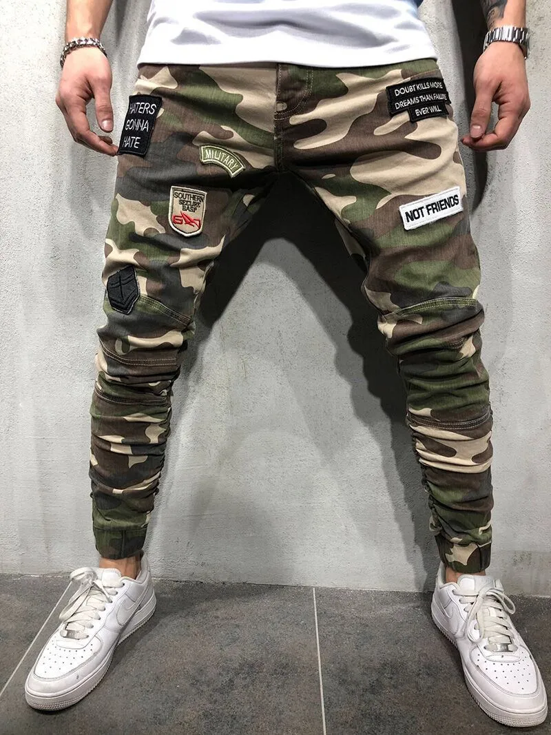 Men’s Straight Leg Camo Pants with Patches