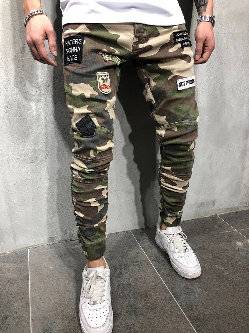 Men’s Straight Leg Camo Pants with Patches
