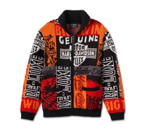 Men's Wild Card Cardigan - Print - Harley Black & Chili Pepper