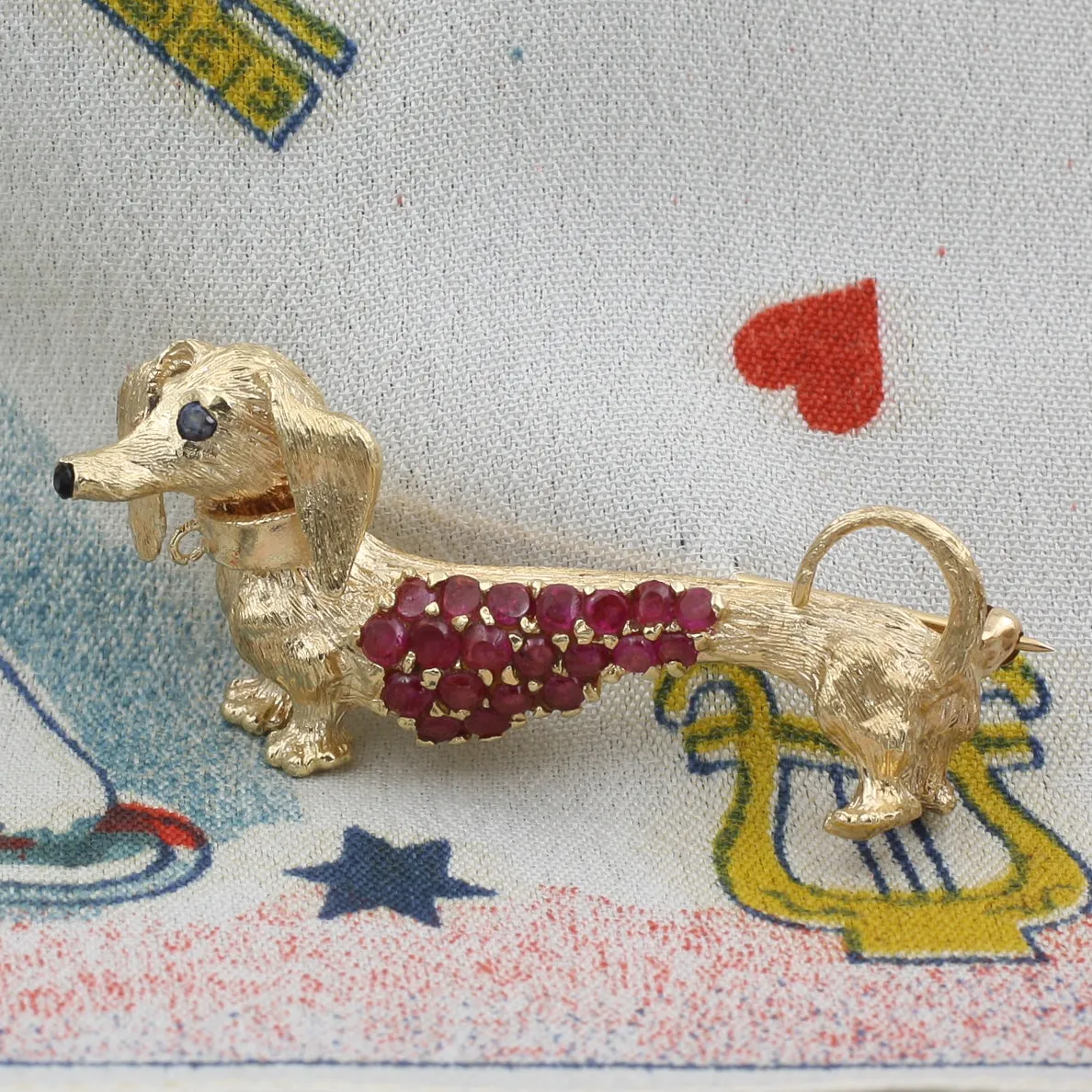 Midcentury Ruby Dachshund Brooch