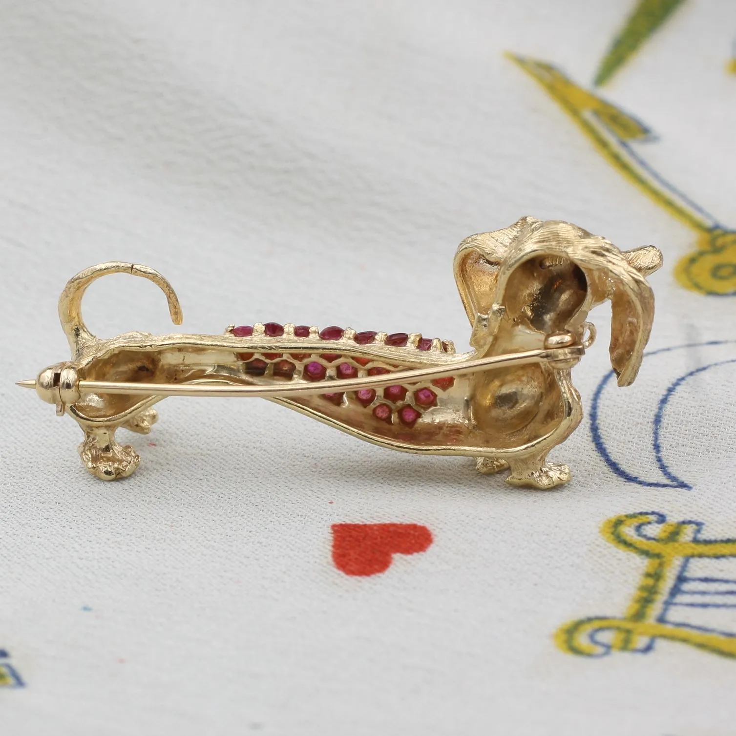 Midcentury Ruby Dachshund Brooch