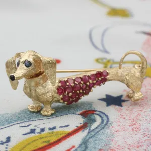 Midcentury Ruby Dachshund Brooch