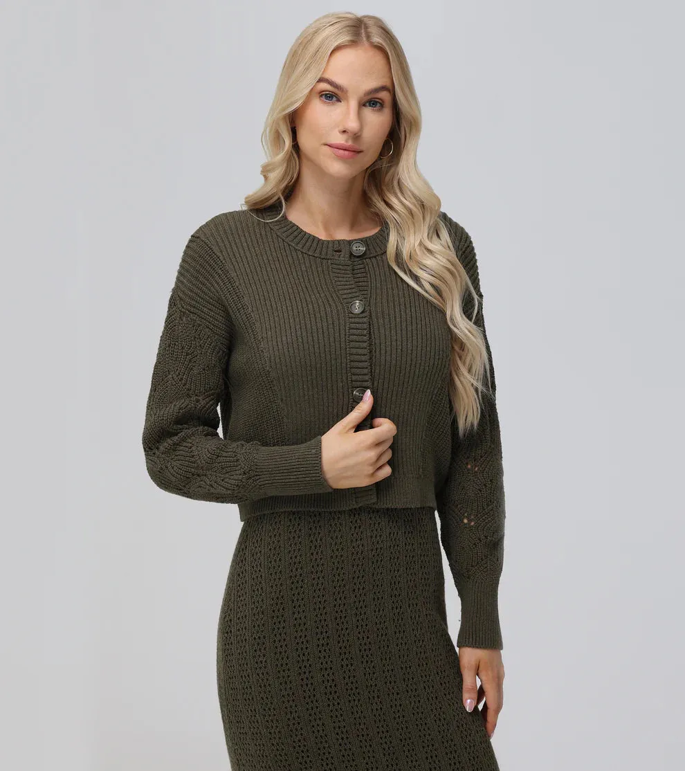 Mixed Stitch Cardigan - Military Olive