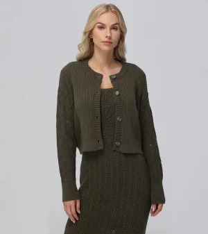 Mixed Stitch Cardigan - Military Olive