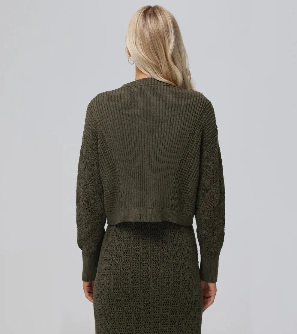 Mixed Stitch Cardigan - Military Olive
