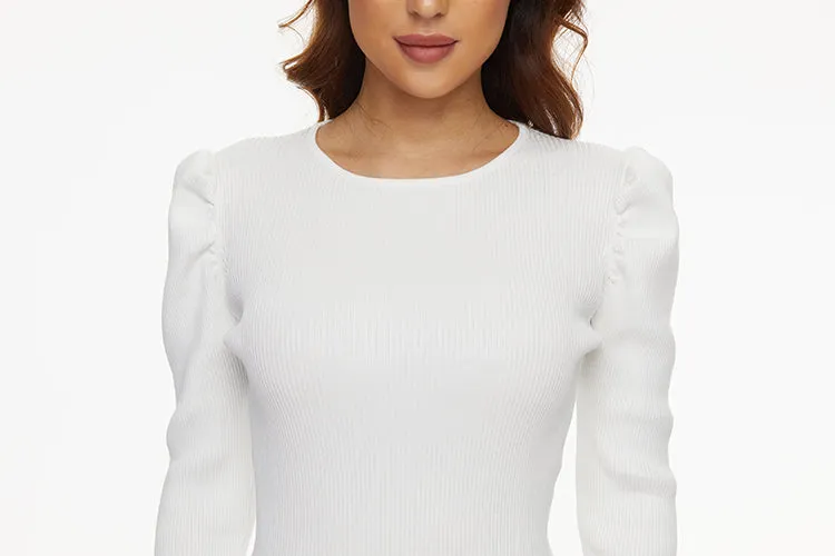 MM PUFFED SLEEVE RIBBED TOP.