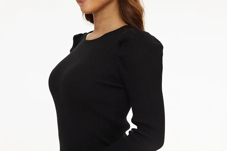 MM PUFFED SLEEVE RIBBED TOP.