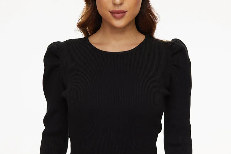 MM PUFFED SLEEVE RIBBED TOP.