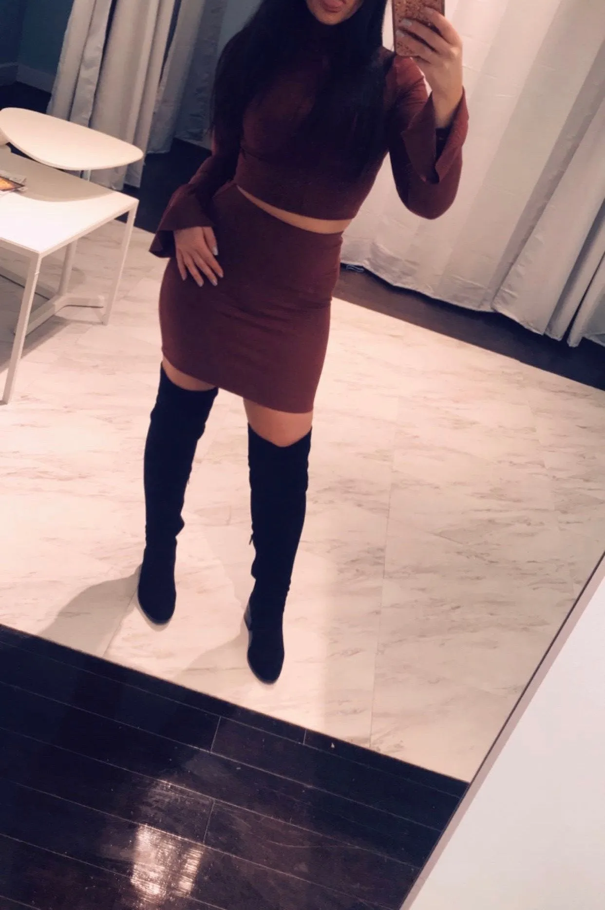Mock Neck Bell Sleeve Ribbed Crop Top