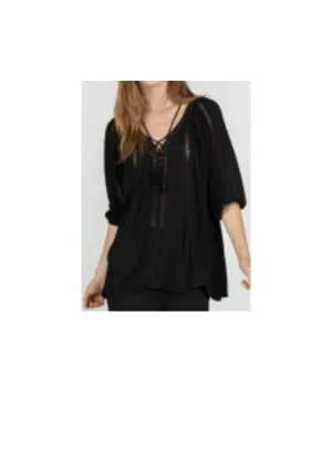 Monoreno 3/4 Sleeve Lace Panel Top Final Sale