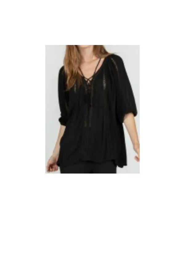 Monoreno 3/4 Sleeve Lace Panel Top Final Sale
