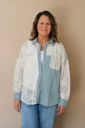 MORRIS LACE CONTRAST BUTTON UP