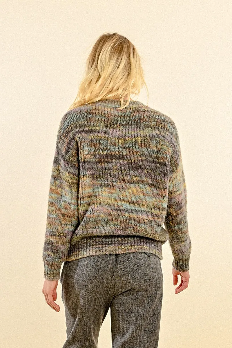 MULTICOLOR HEATHER V-NECK SWEATER