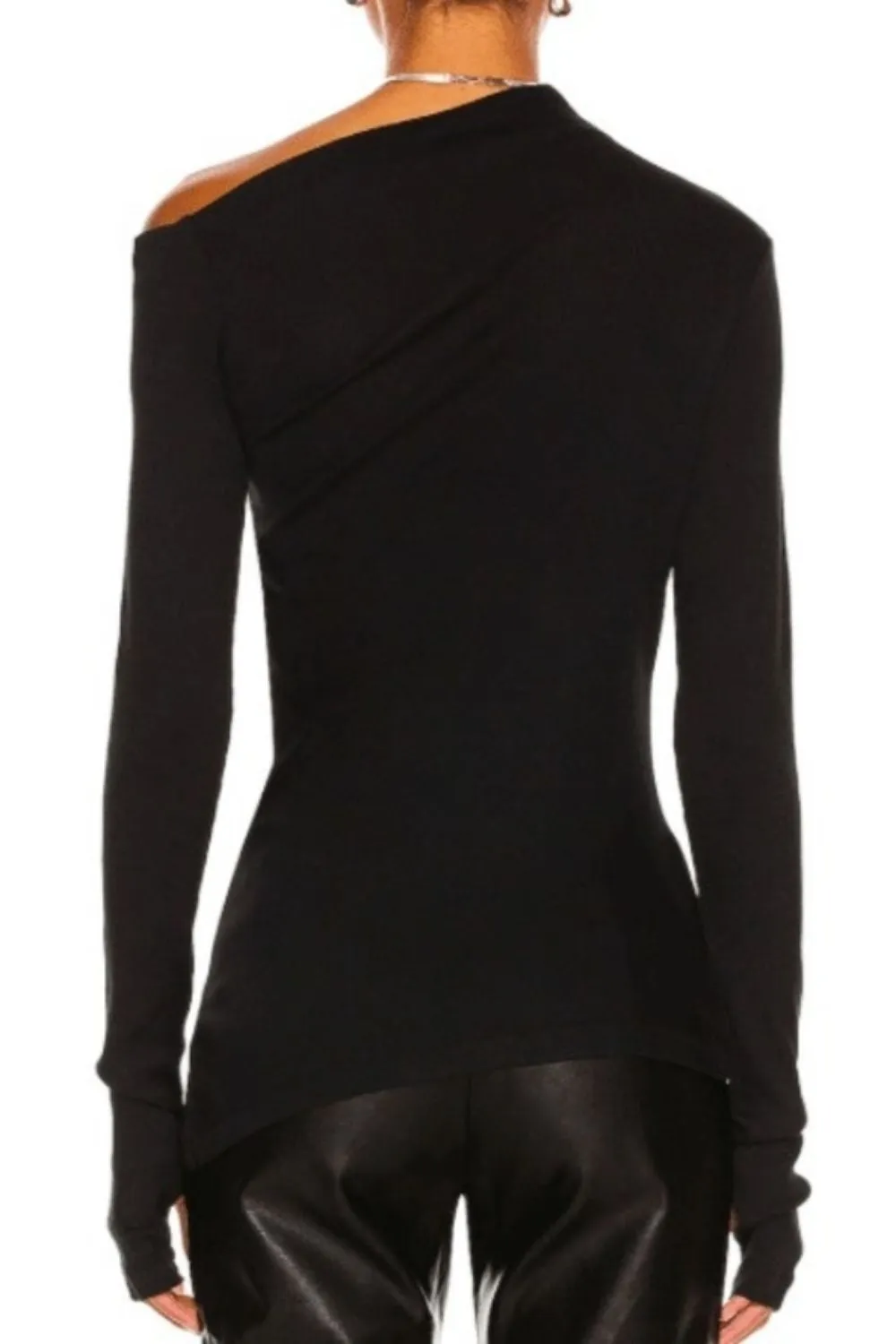 My Lady Asymmetric Drop Shoulder Black Top