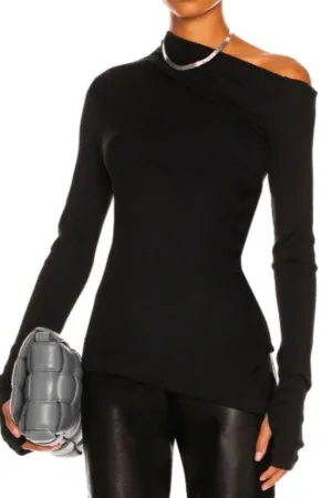 My Lady Asymmetric Drop Shoulder Black Top