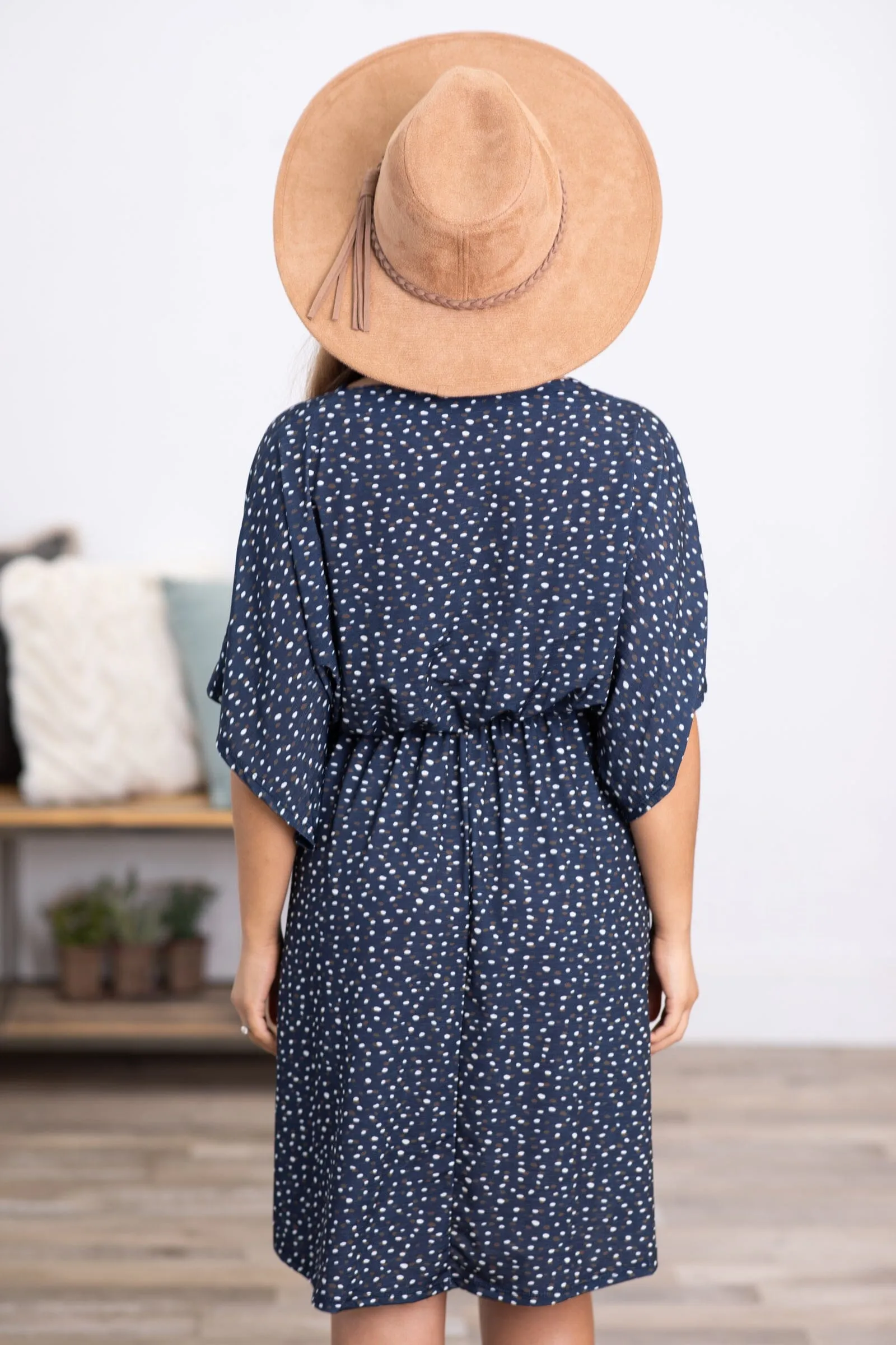 Navy Dot Dolman Sleeve Dress