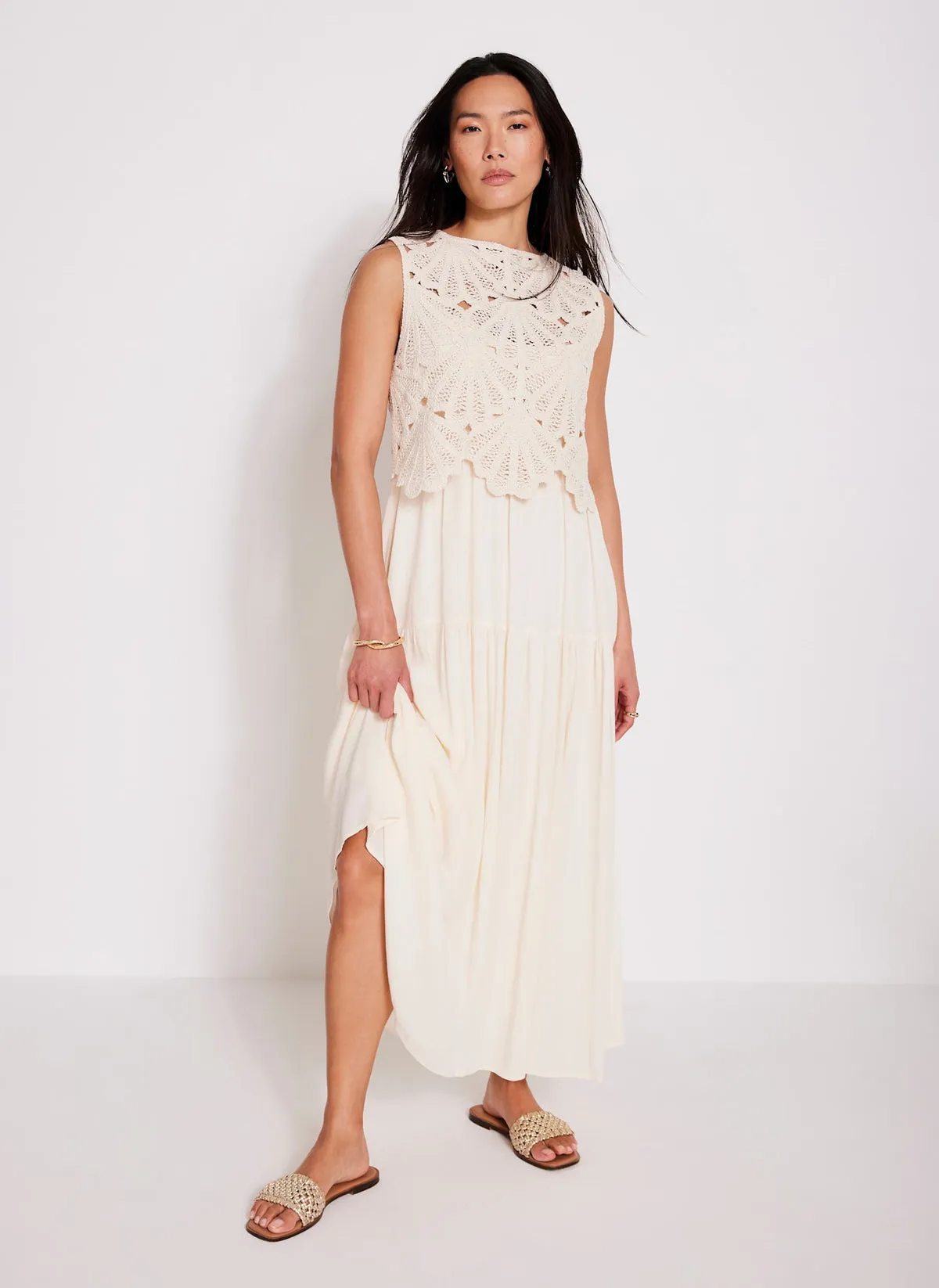 Neutral Crochet Midi Dress