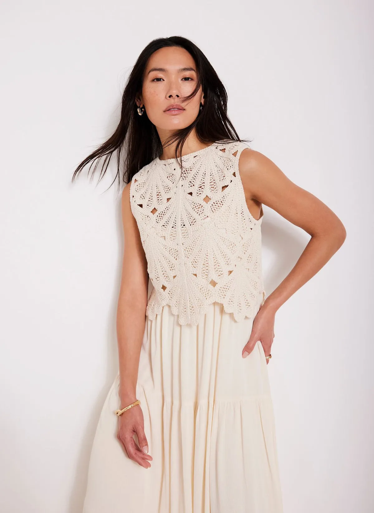 Neutral Crochet Midi Dress