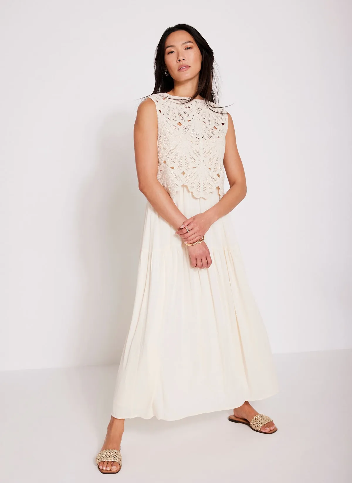 Neutral Crochet Midi Dress