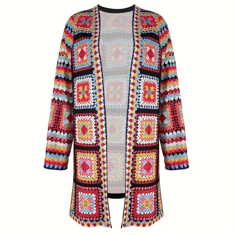 Neva - Ethnische Strickjacke in Retrofarben