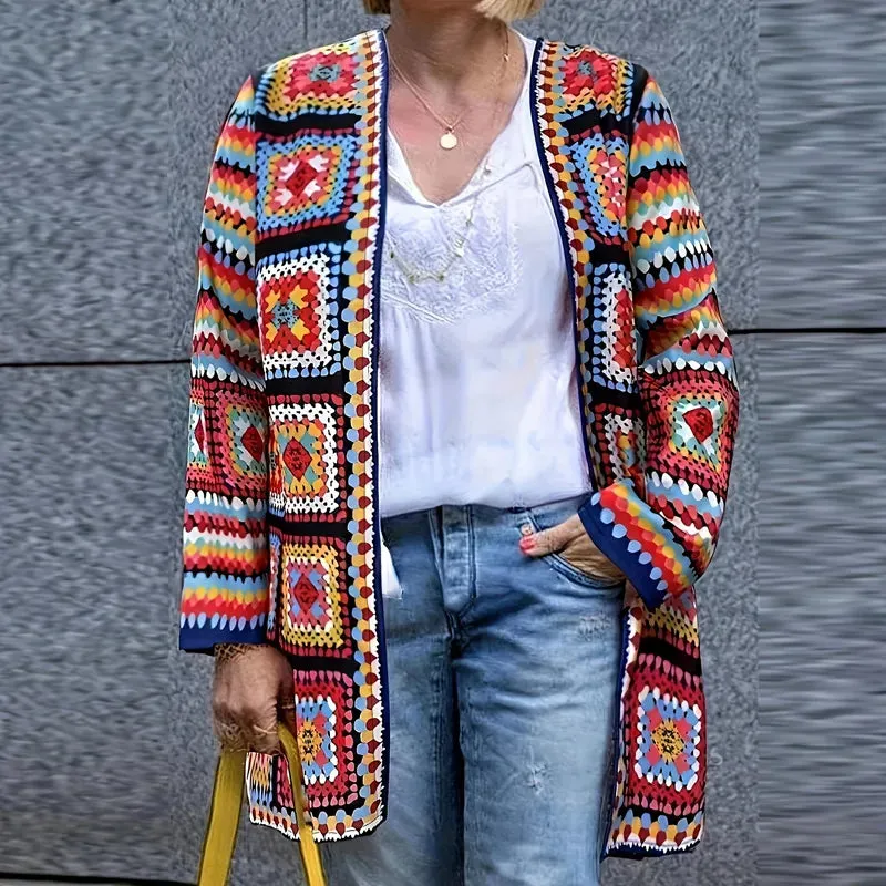 Neva - Ethnische Strickjacke in Retrofarben