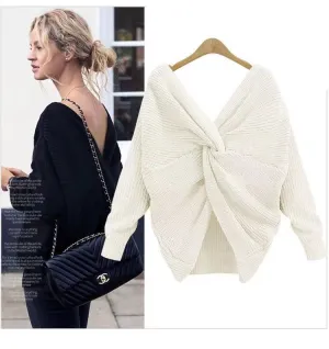 New V-neck Halter Sweater Back Irregular Cross Knotted Knitwear on Both Sides Wear Women's Clothing