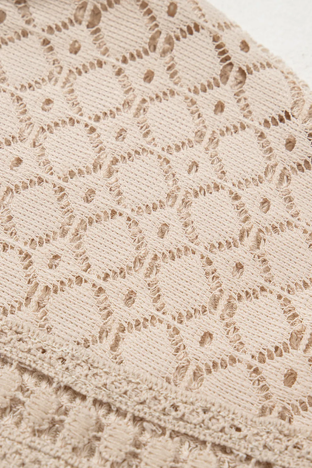 Oatmeal Lace Patchwork Waffle Short Sleeve Top