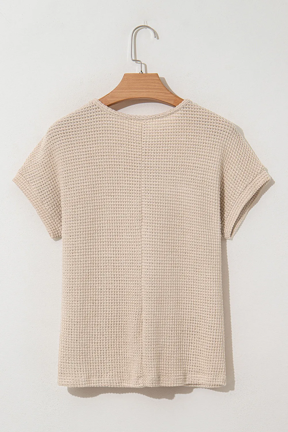 Oatmeal Lace Patchwork Waffle Short Sleeve Top