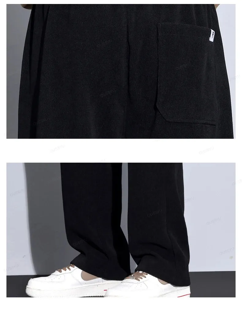 Obsidian Phoenix Autumn Winter Corduroy Pants - Men’s Elastic Waist Business Casual Straight Leg Trousers in Plus Size