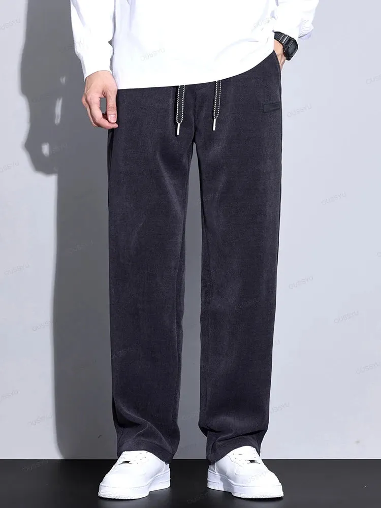 Obsidian Phoenix Autumn Winter Corduroy Pants - Men’s Elastic Waist Business Casual Straight Leg Trousers in Plus Size