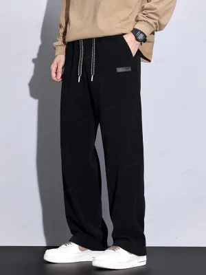 Obsidian Phoenix Autumn Winter Corduroy Pants - Men’s Elastic Waist Business Casual Straight Leg Trousers in Plus Size