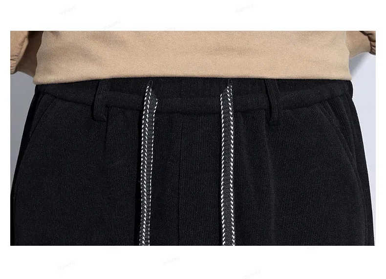 Obsidian Phoenix Autumn Winter Corduroy Pants - Men’s Elastic Waist Business Casual Straight Leg Trousers in Plus Size