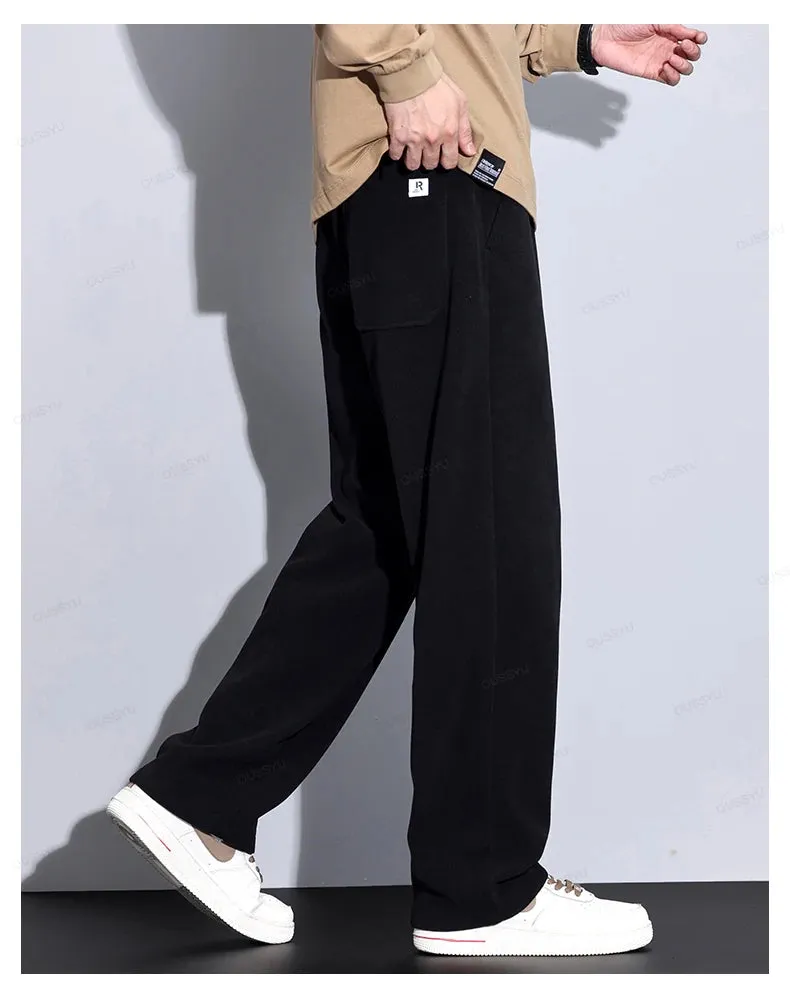 Obsidian Phoenix Autumn Winter Corduroy Pants - Men’s Elastic Waist Business Casual Straight Leg Trousers in Plus Size