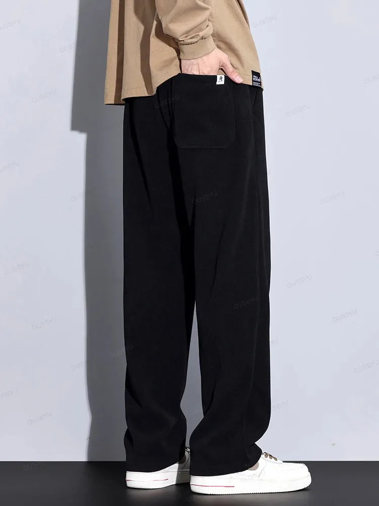 Obsidian Phoenix Autumn Winter Corduroy Pants - Men’s Elastic Waist Business Casual Straight Leg Trousers in Plus Size