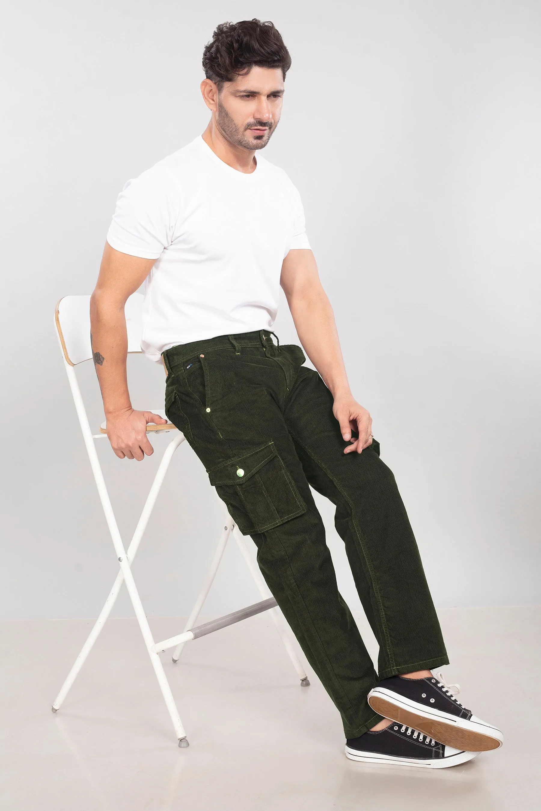 Olive Green Classic Cargo Corduroy
