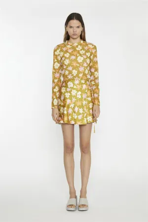 Olive Multi-Flower Wrap Mini-Skirt