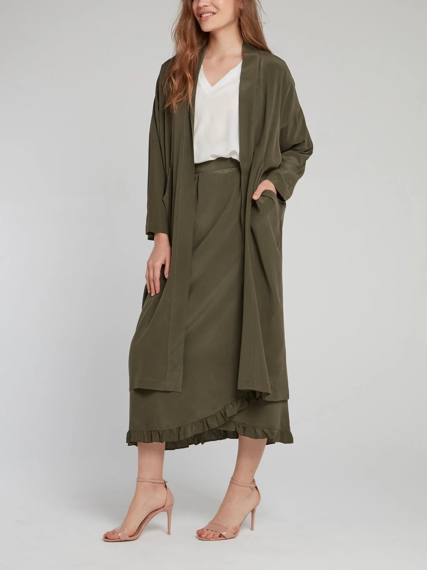 Olive Wrap Midi Skirt