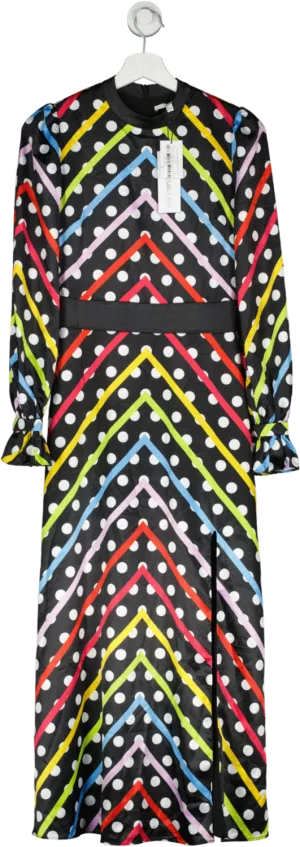 Olivia Rubin Black Rainbow Polka Dot Printed Satin Midi Dress BNWT UK 6